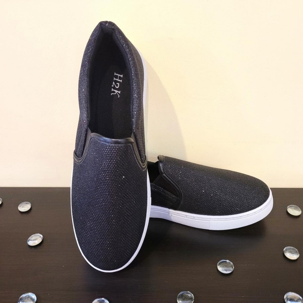 H2K Black Glitter Slip-on Tennis Shoes